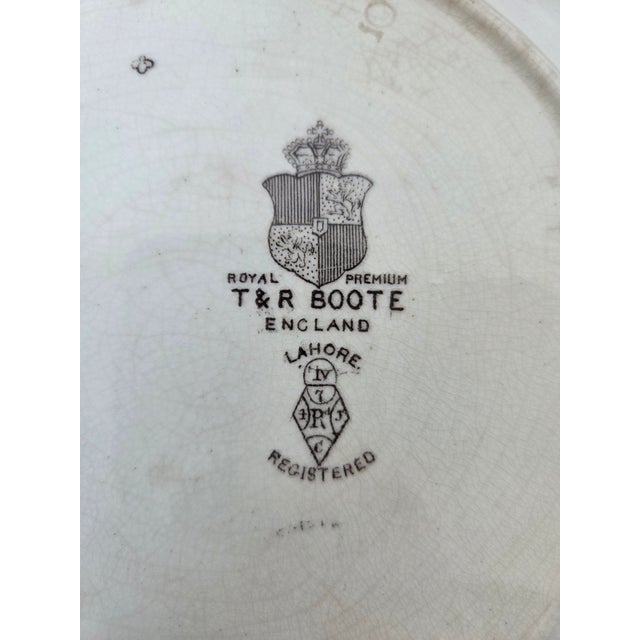 Antique Victorian T & R Boote Transferware Earthenware Dinner Plates - Set of 3 For Sale - Image 9 of 9