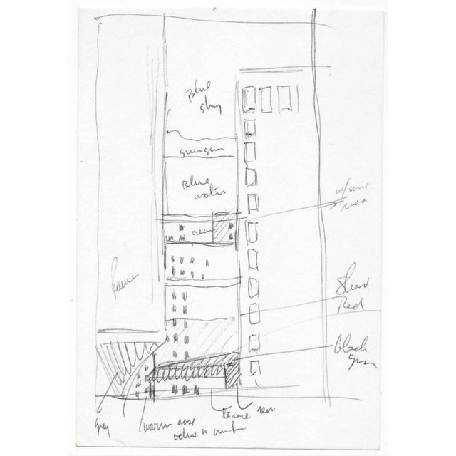 Robert Herrmann (1922-1996) drawing from downtown Seattle looking past the Ranier Building. Ink on paper with color notes....
