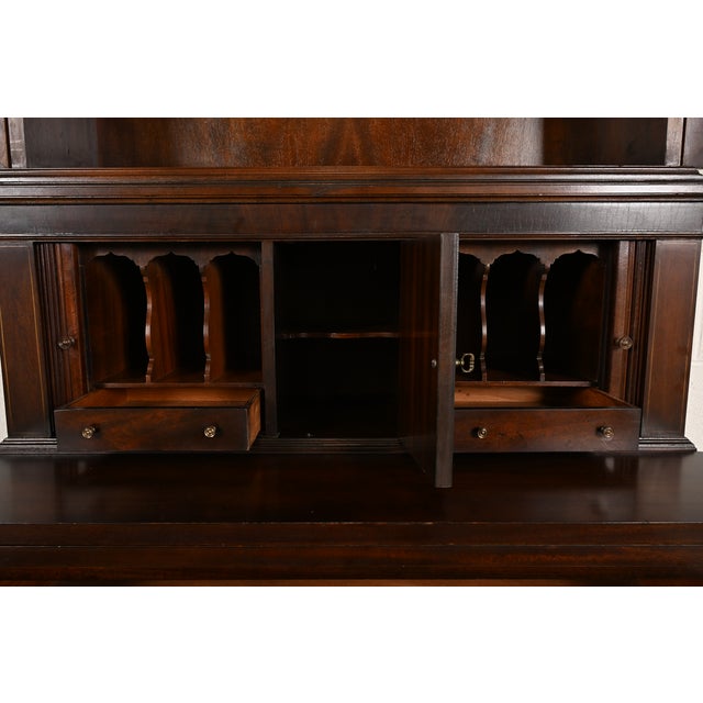 Imperial Furniture Federal Inlaid Mahogany Secretary Desk With Bookcase Hutch, Circa 1940s For Sale - Image 13 of 17