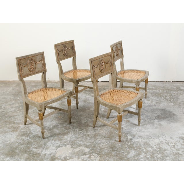 Brown Set of Four French 18th Century Painted Side Chairs with Liberal Arts Allegory For Sale - Image 8 of 10