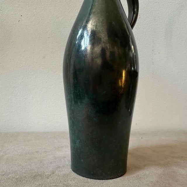 1970s Modernist Olive Green Fat Lava Ceramic German Jug Vase For Sale - Image 9 of 10