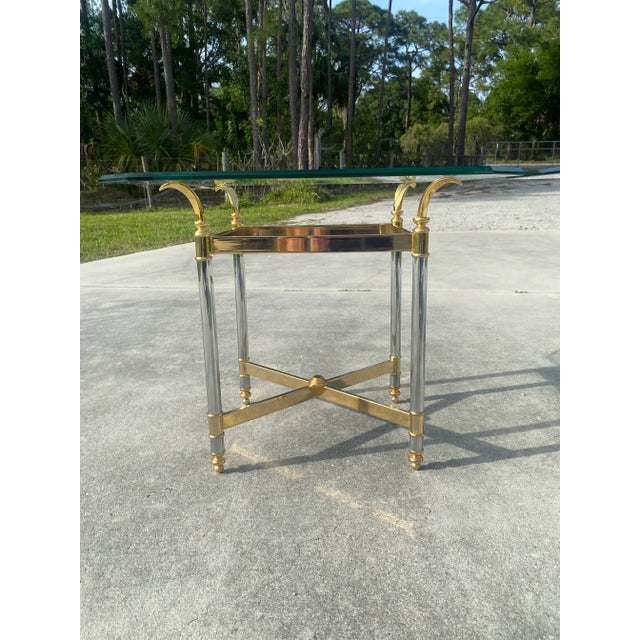Art Deco Art Deco Chrome and Brass Side Tables Styled After Maison Jansen- a Pair For Sale - Image 3 of 9