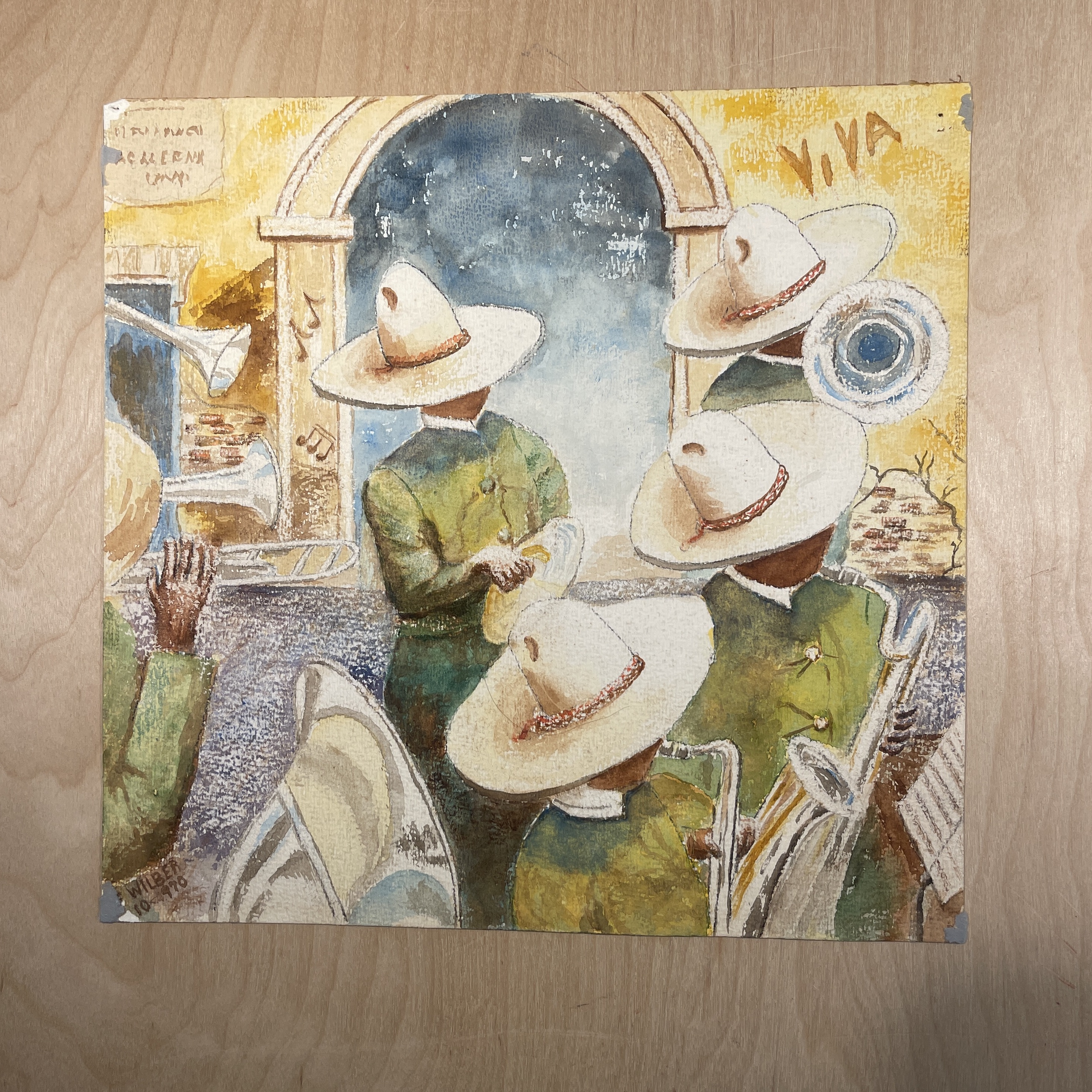 La Música” – 1970 Original Watercolor Painting, Signed Wilber