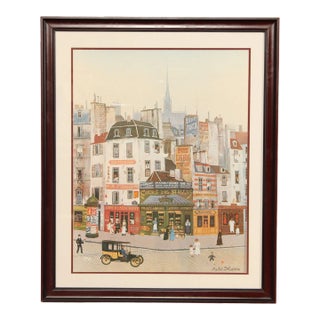 Michel Delacroix 'Les Halles' Framed Colored Lithograph For Sale