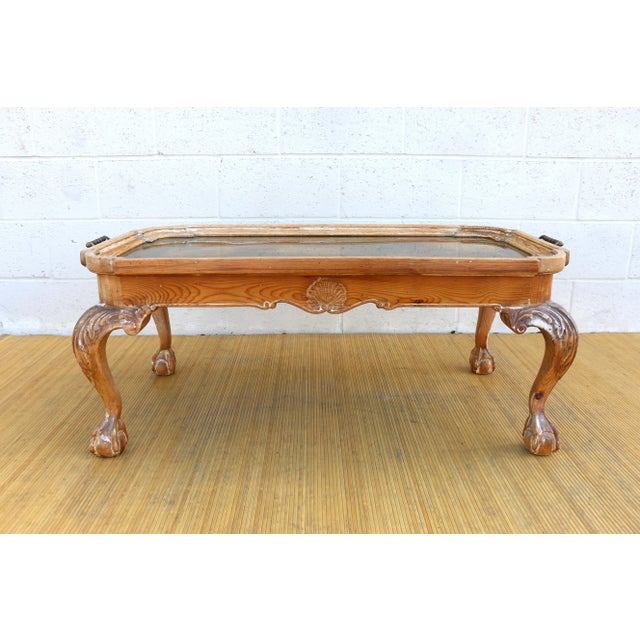 Chippendale Vintage Chippendale Brass and Pine Tray Coffee Table For Sale - Image 3 of 12