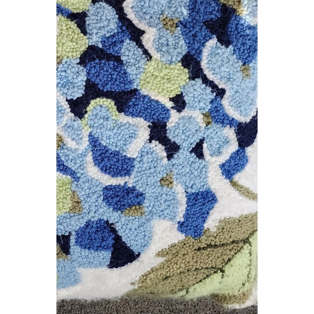 This beautifully hooked pillow features an oversized azure hydrangea blossom. Such a splash of floral detail and color for...