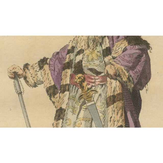 Paper Jefferys, Ottoman Grand Vizier Costume, Hand-Colored Engraving, 1749 For Sale - Image 7 of 9