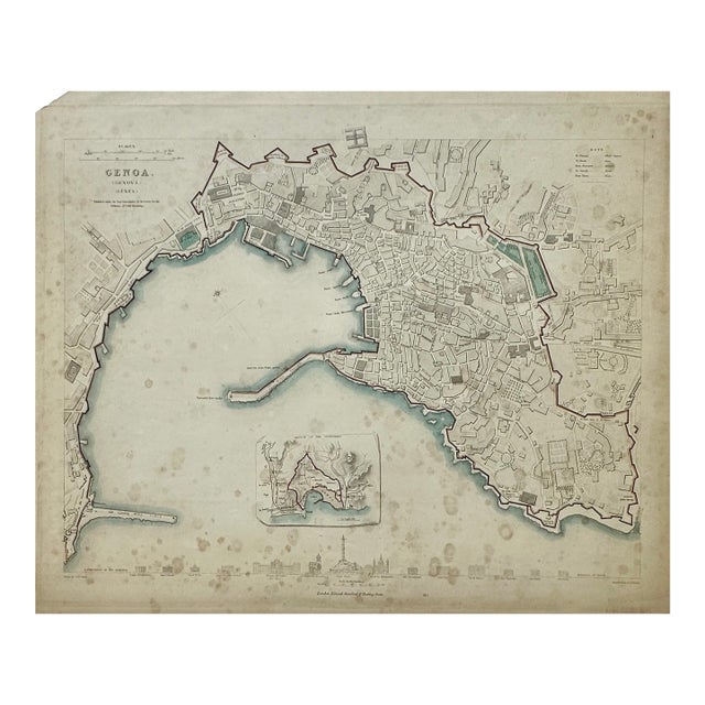 Genoa Italy, Original Map, 1834 For Sale