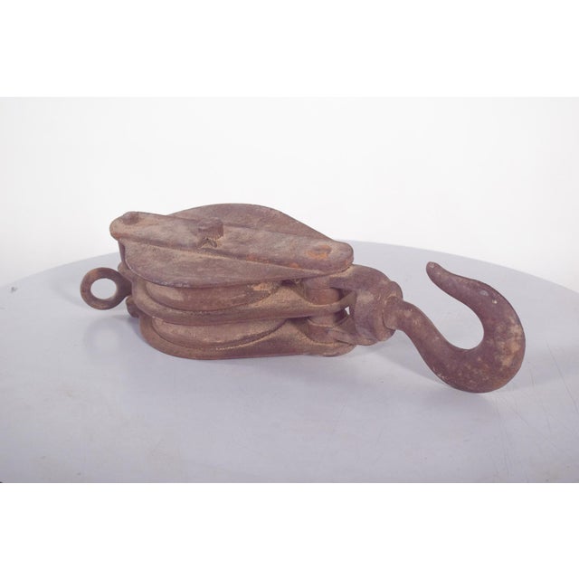 Brown Vintage Portuguese Double Iron Pulley, 1950 For Sale - Image 8 of 8
