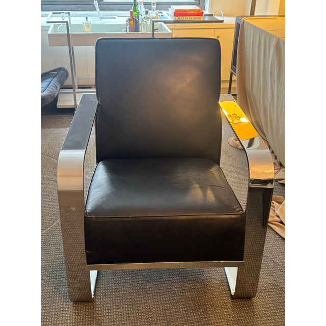 Ralph Lauren Modern Penthouse Chrome and Leather Lounge Chair For Sale In New York - Image 6 of 12