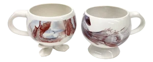 Vintage His and Her Marble Painted Cup Set - a Pair