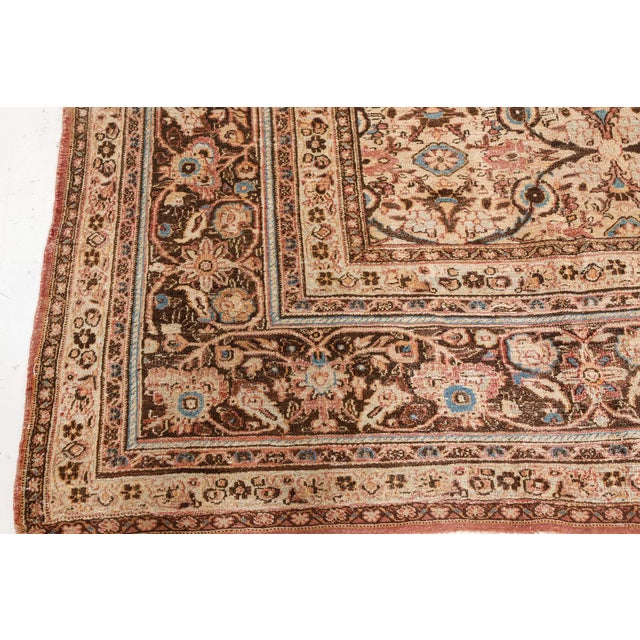 Textile Fine Antique Persian Meshad Handmade Wool Rug For Sale - Image 7 of 8