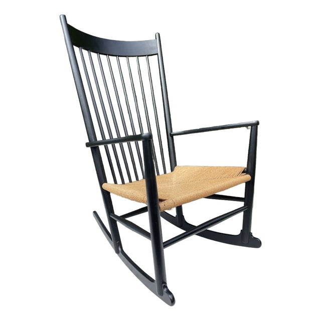 Mid-Century Danish Modern Black Rocking Chair by Hans Wegner for Möbler F. D. B., Circa 1960s For Sale