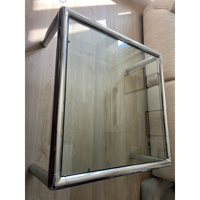 1970s Vintage 60’s John Mascherino Tubo Chrome and Glass Coffee Table For Sale - Image 5 of 9