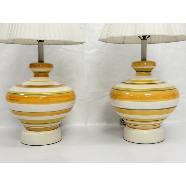 Yellow A Pair of Vintage 1960s Striped Ceramic Table Lamps by Remains Lighting For Sale - Image 8 of 18