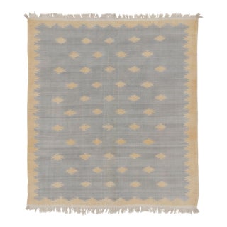 Vintage Dhurrie Rug in Blue With Geometric Pattern in Blue With Beige-Brownfrom Rug & Kilim For Sale