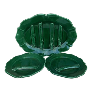 1950s Vallauris Green Majolica Asparagus Set - 13 Pieces