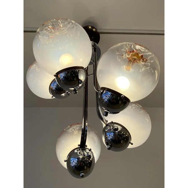 AVMazzega Italian Five-Flame Ceiling Lamp with Glass-Drop Balls by Tony Zuccheri for Mazzega, 1970s For Sale - Image 4 of 8