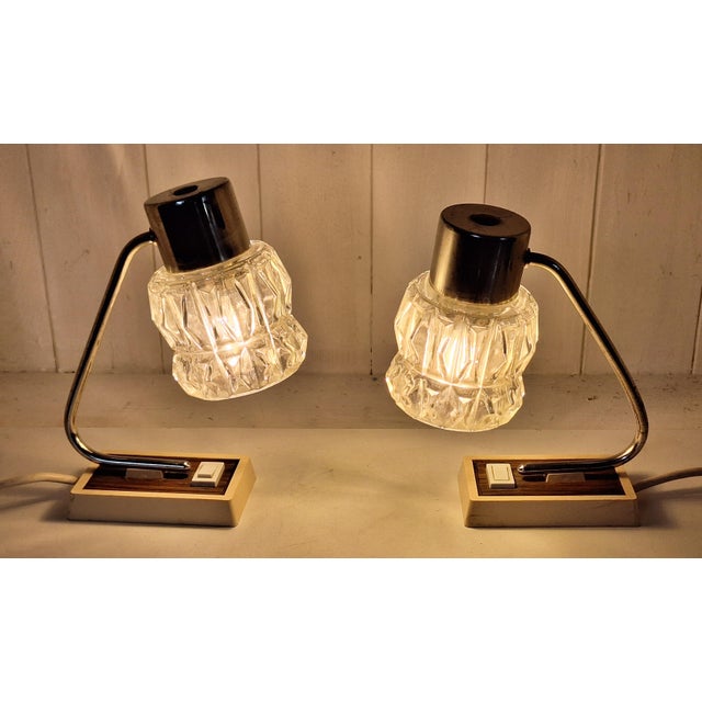 Vintage Bedside Lamps with Brown-Beige Plastic Frame from Hustadt-Leuchten, 1970s, Set of 2, in Good conditions. Designed...