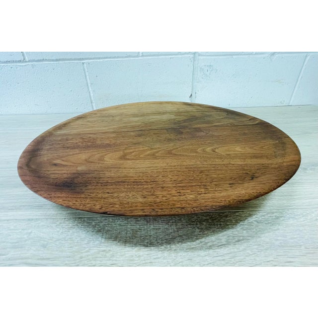 1960s Vintage 1960s Round Swivel Walnut Wood Server For Sale - Image 5 of 9