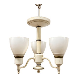 Mid 20th Century Mid-Century Modern Streamline Modern Majestic Three-Light Chandelier Cream Metal For Sale