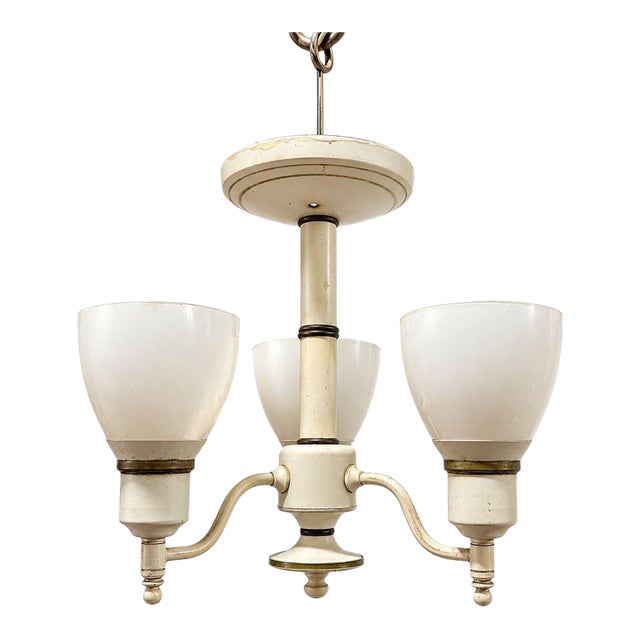 Mid 20th Century Mid-Century Modern Streamline Modern Majestic Three-Light Chandelier Cream Metal For Sale