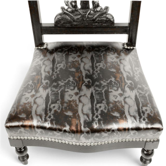 Antique Victorian Gothic Revival Ebonized Wood Prie-Dieu Prayer Chair with Carved Cross, 1900 For Sale - Image 6 of 10