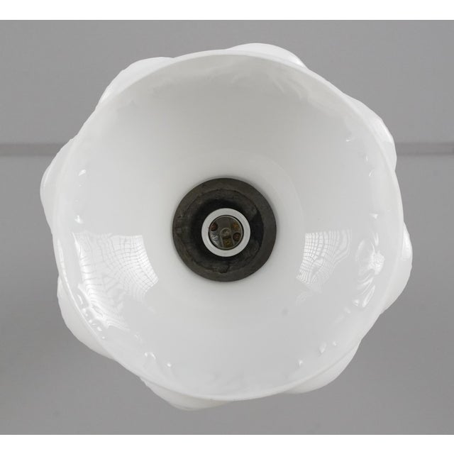 White Mid 20th Century Victorian White Glass Nickel Chain Pendant Light For Sale - Image 8 of 11