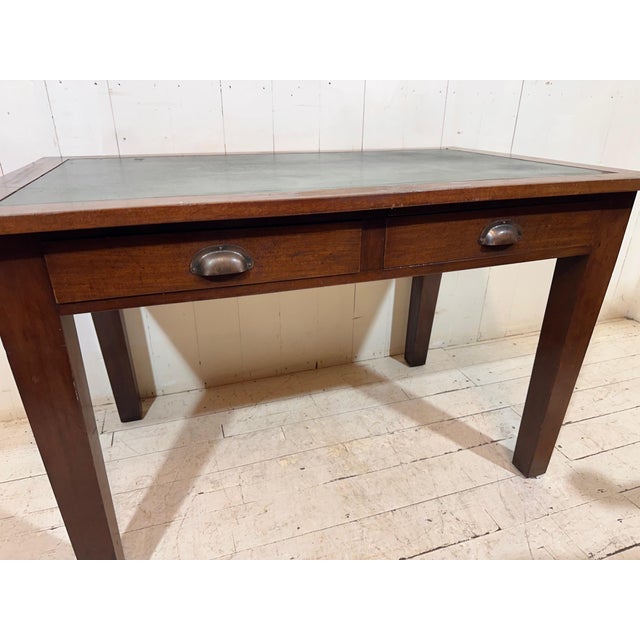 Oak Banker's Desk with Drawers, Leather Insert and Chair, 1955, Set of 2 For Sale - Image 9 of 16