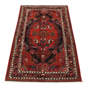 Zanjan Rug 3'6'' X 5'5'' Blue Wool Vintage Tribal Hand-Knotted Oriental Carpet