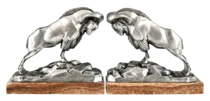 Art Deco Silvered Bronze Ibex Bookends by C. Charles., 1925, Set of 2