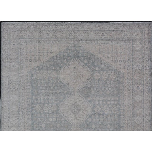 Modern Persian Shiraz Rug With Tribal Design in Light Blue Background and Taupe For Sale - Image 4 of 12