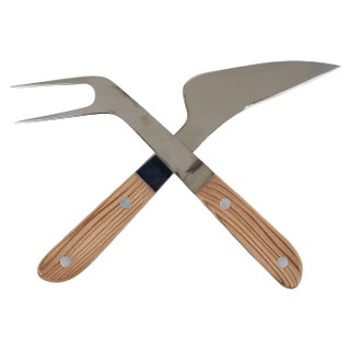 Mid-Century Steel & Wood Carving Knife and Fork attributed to Amboss Austria, 1960s, Set of 2 For Sale