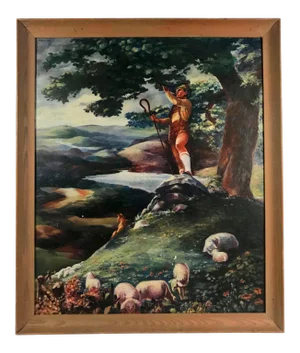 1940s Figurative Bavarian Tyrolian Folk Art Oil Painting, Framed