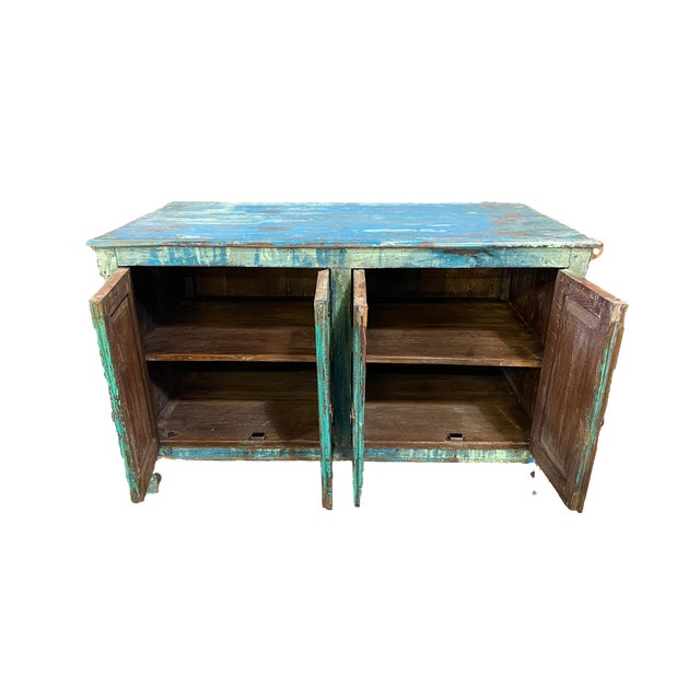 1960s Teak Blue Painted Cabinet Credenza For Sale - Image 4 of 7