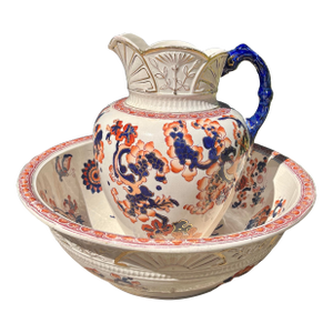 Antique S F & Co Indian Pattern Pitcher/Wash Basin Set