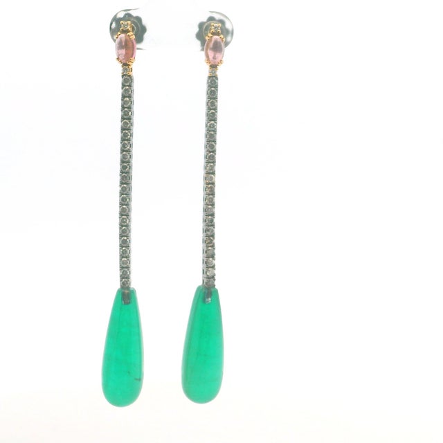 Italian 18k Two-Tone Tourmaline and Diamond Long Drop Earrings, Pair For Sale - Image 11 of 11