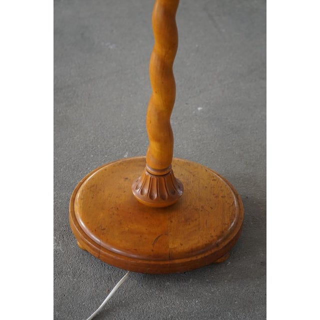 Mid-Century Swedish Floor Lamp with Turned Birch Base and Pleated Shade, 1940s For Sale - Image 18 of 18
