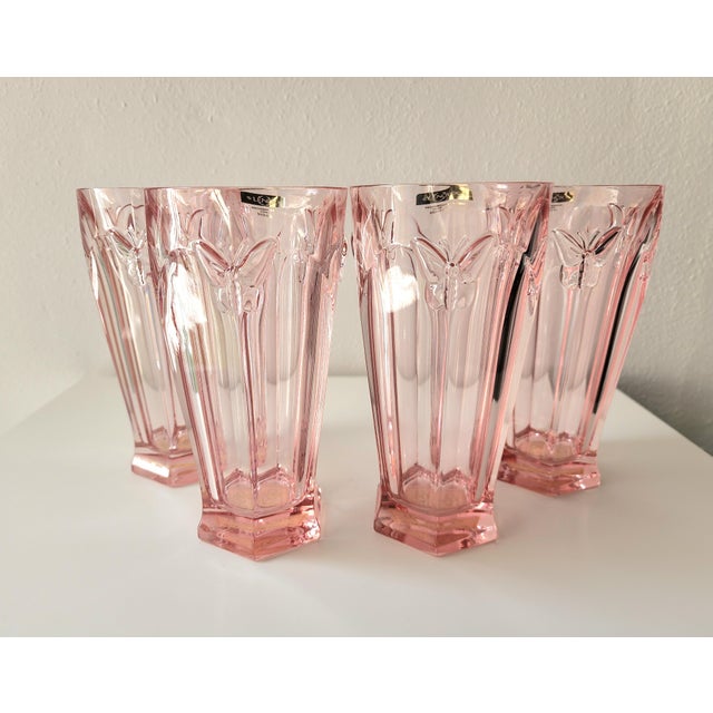 Vintage Lenox Pink Butterfly Meadow Crystal Highball Glasses- Set of 4 For Sale In Los Angeles - Image 6 of 10