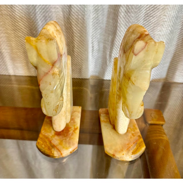Sculptural horse heads 1960s handcarved Italian Alabaster bookends.