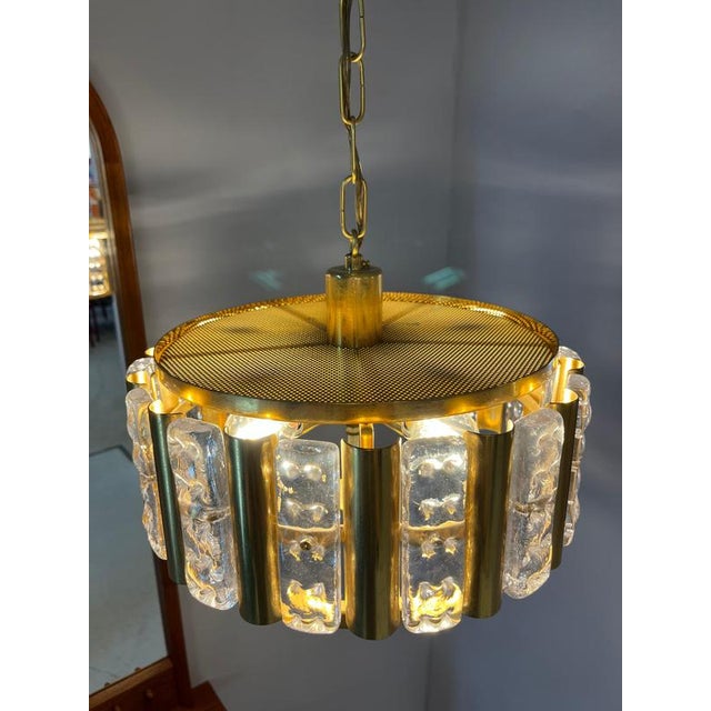 Gold Brass and Glass Hanging Lamp by Carl Fagerlund for Orrefors For Sale - Image 8 of 11
