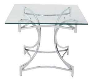 Mid-Century Modern Square Glass Top Figural Chrome Base Side/Center Table