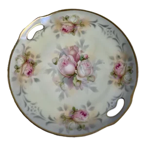Erdmann Schlegelmilch "Pink Roses" Porcelain Cake Plate, 1910's