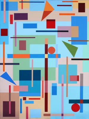 "Composition With Triangles No. 1" Contemporary Geometric Hard Edge Acrylic Painting by Sassoon Kosian