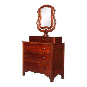 Antique Shaker School Cherry 5-Drawer Chest With Mirror C1890