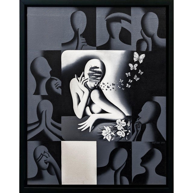 Original oil painting on canvas. Hand signed and dated on front; hand signed, titled and date on verso by Mark Kostabi....