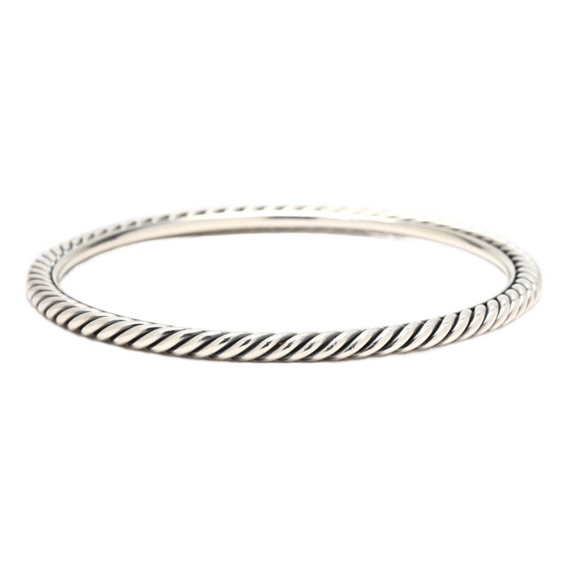 David Yurman Twisted Bangle Bracelet, Sterling Silver, 7.62 Inches For Sale