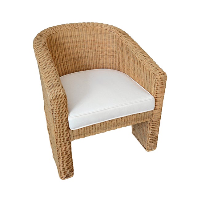 Worlds Away Matthew Izzo Home - Giza Three Legged Rattan Lounge Chair With Performance Ivory Linen For Sale - Image 4 of 8