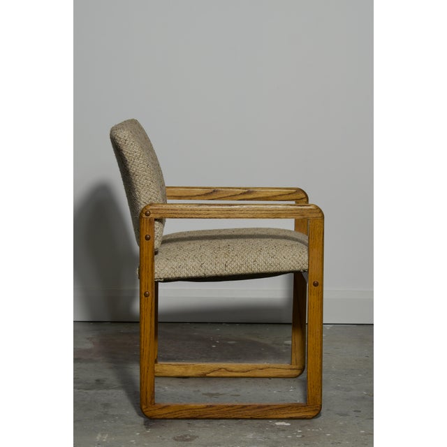 1970s Pair Oak Sled or Loop Base Armchairs in Original Nubby Oatmeal Tweed, 1970s For Sale - Image 5 of 7