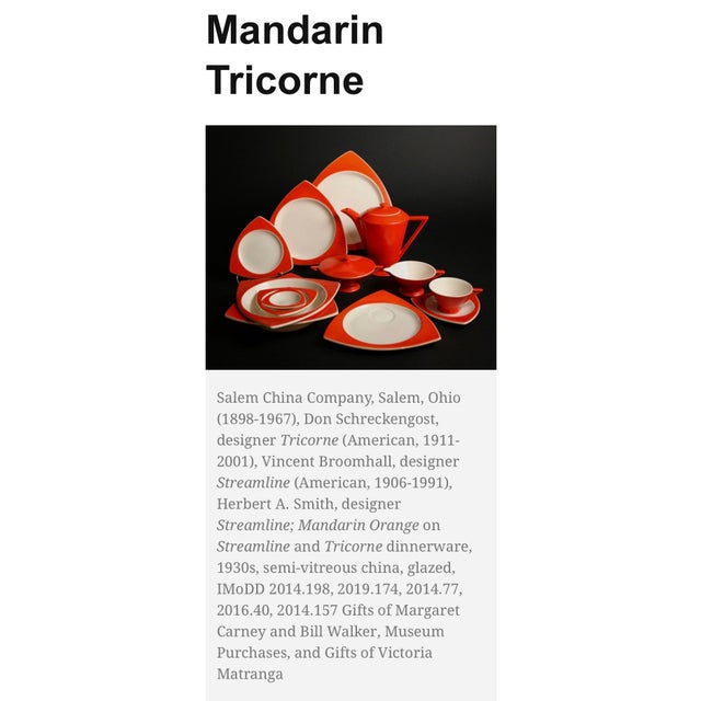 1920s Art Deco Salem Tricorne Streamline Mandarin Orange Dinnerware Place Setting for 4 - 28 Piece For Sale - Image 12 of 12